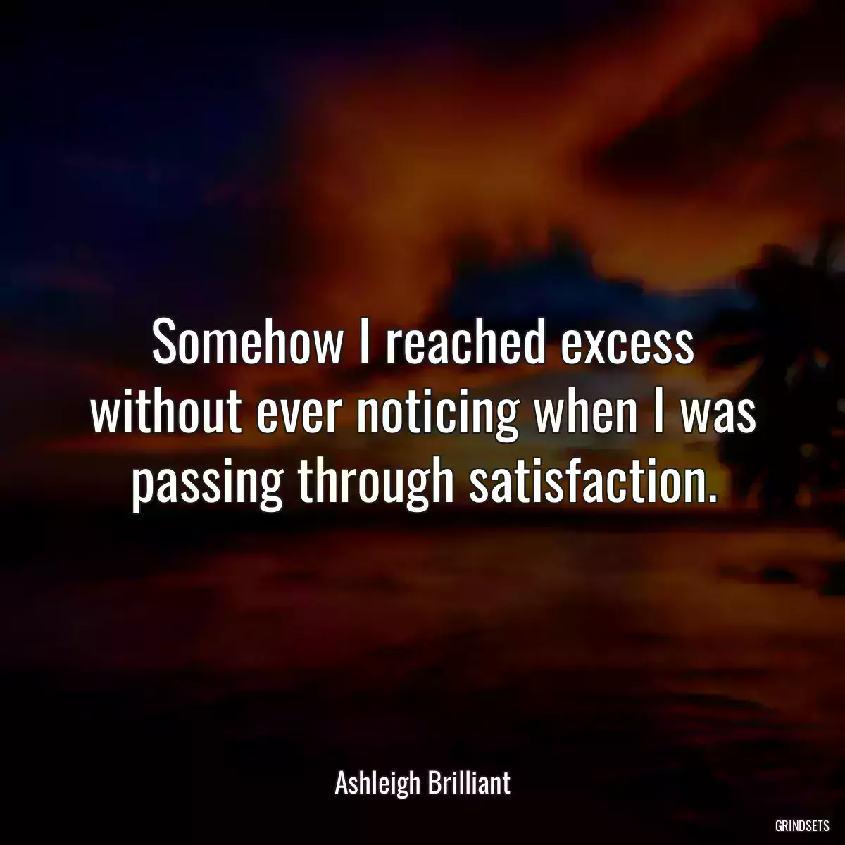 Somehow I reached excess without ever noticing when I was passing through satisfaction.