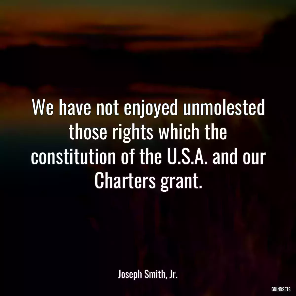 We have not enjoyed unmolested those rights which the constitution of the U.S.A. and our Charters grant.