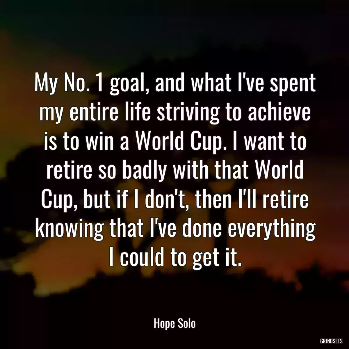 My No. 1 goal, and what I\'ve spent my entire life striving to achieve is to win a World Cup. I want to retire so badly with that World Cup, but if I don\'t, then I\'ll retire knowing that I\'ve done everything I could to get it.