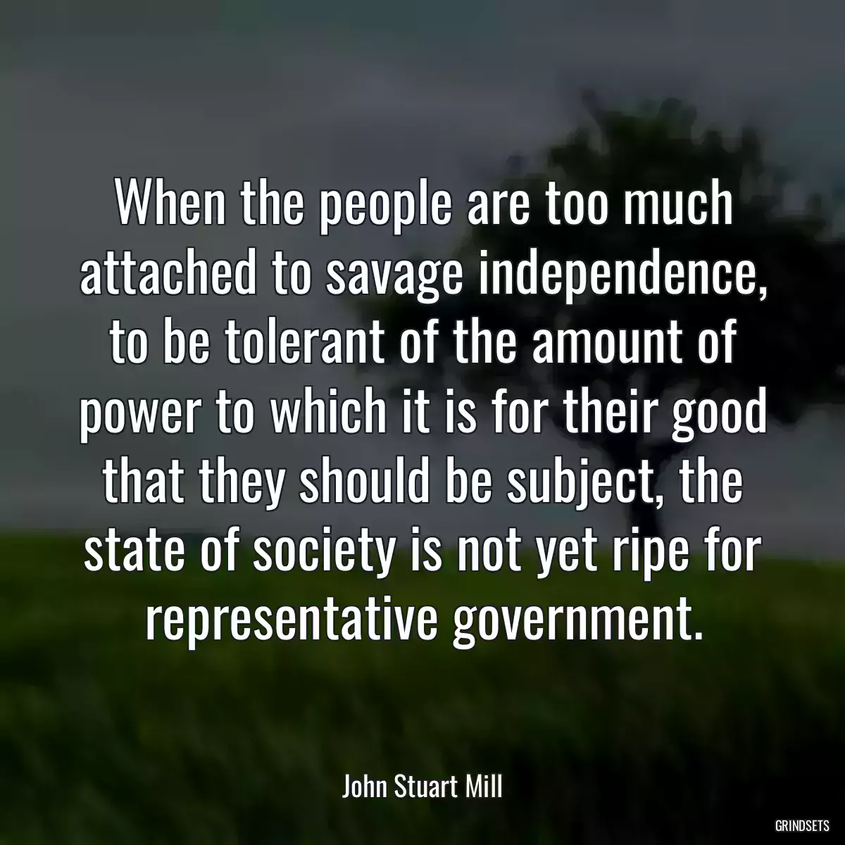 When the people are too much attached to savage independence, to be tolerant of the amount of power to which it is for their good that they should be subject, the state of society is not yet ripe for representative government.