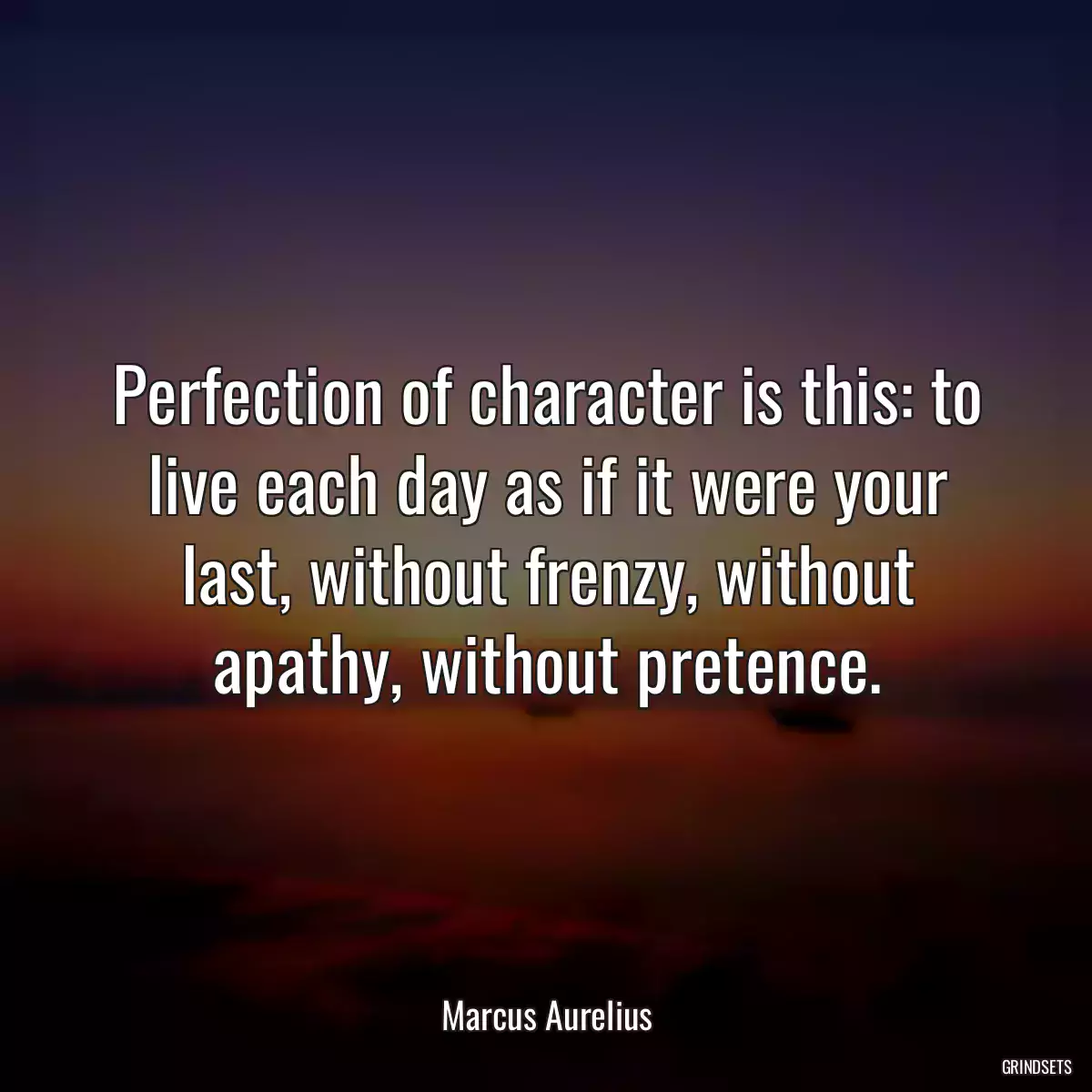 Perfection of character is this: to live each day as if it were your last, without frenzy, without apathy, without pretence.