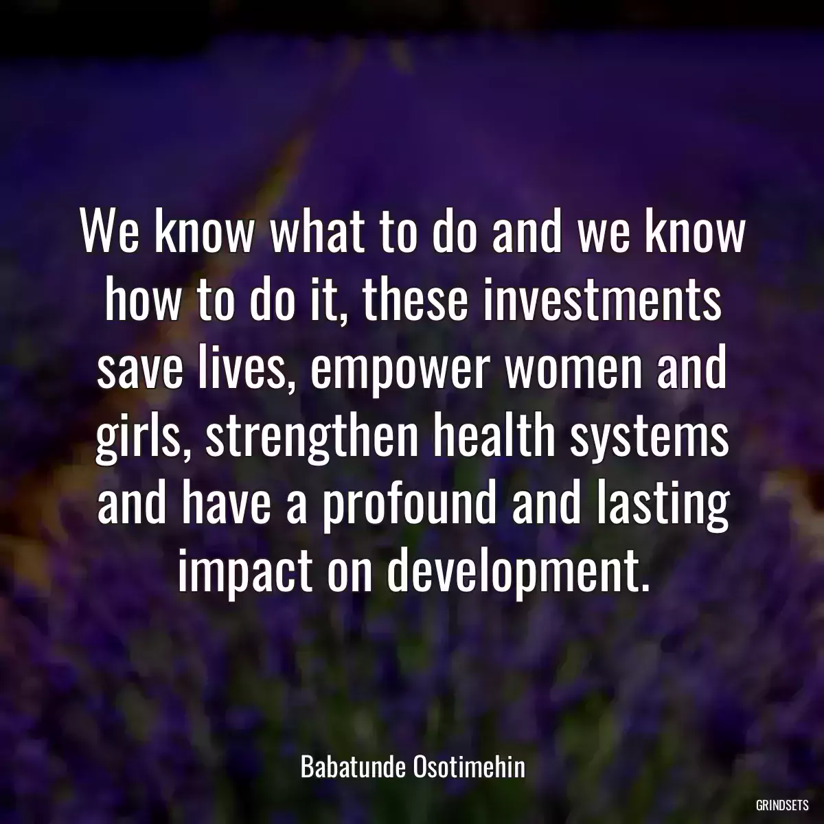 We know what to do and we know how to do it, these investments save lives, empower women and girls, strengthen health systems and have a profound and lasting impact on development.