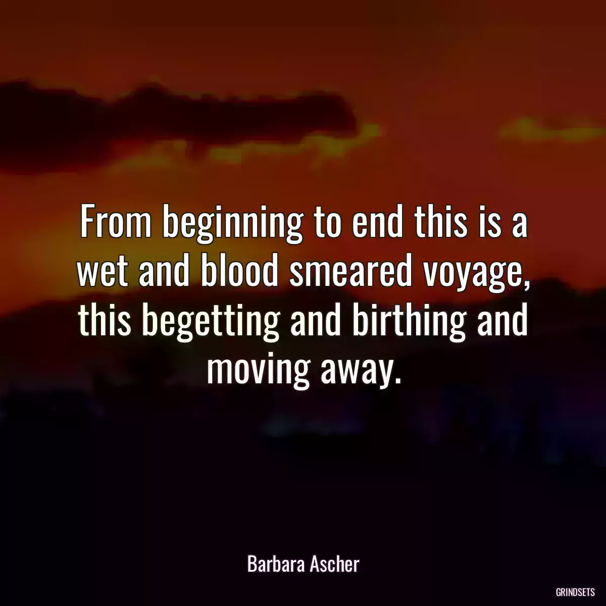 From beginning to end this is a wet and blood smeared voyage, this begetting and birthing and moving away.