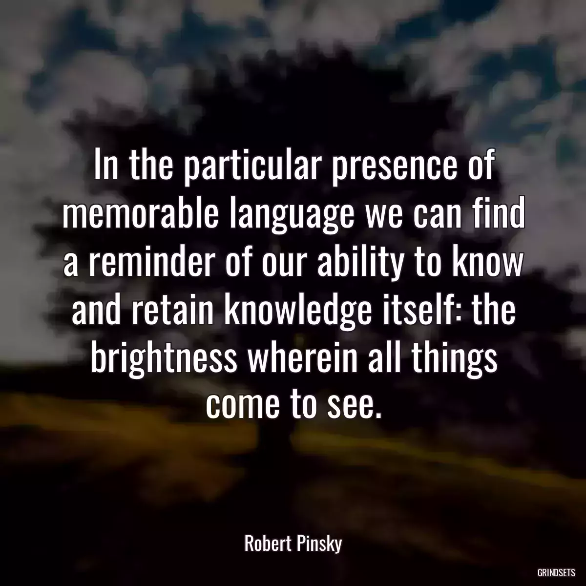 In the particular presence of memorable language we can find a reminder of our ability to know and retain knowledge itself: the brightness wherein all things come to see.