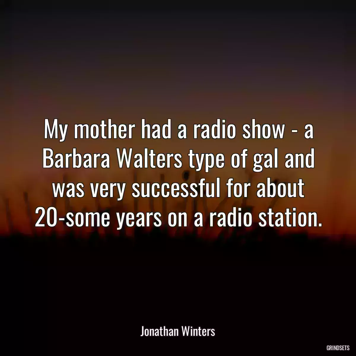 My mother had a radio show - a Barbara Walters type of gal and was very successful for about 20-some years on a radio station.