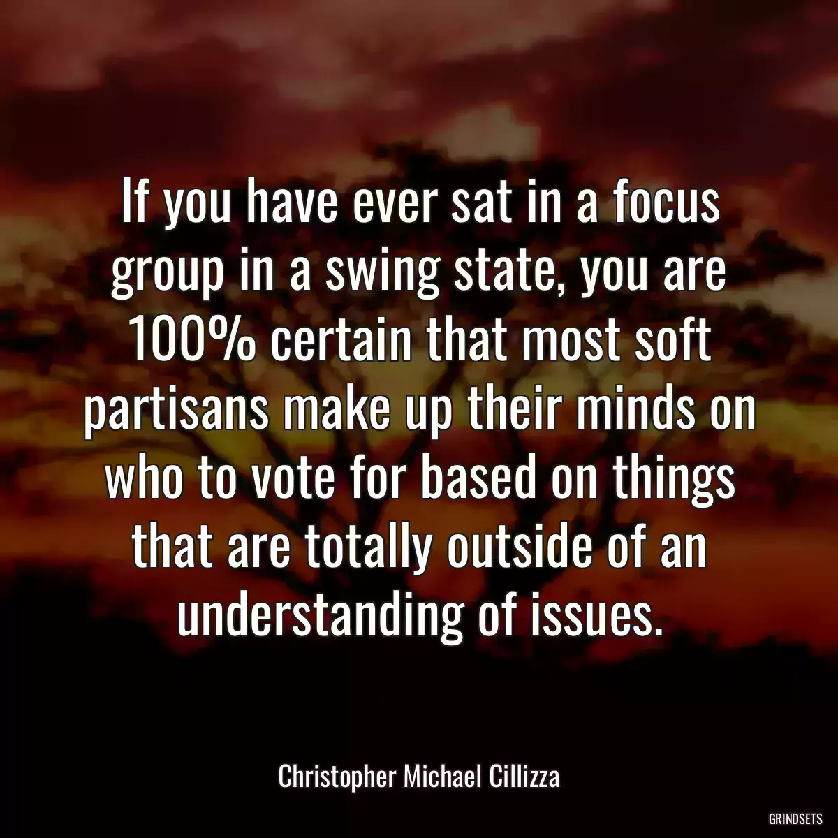 If you have ever sat in a focus group in a swing state, you are 100% certain that most soft partisans make up their minds on who to vote for based on things that are totally outside of an understanding of issues.