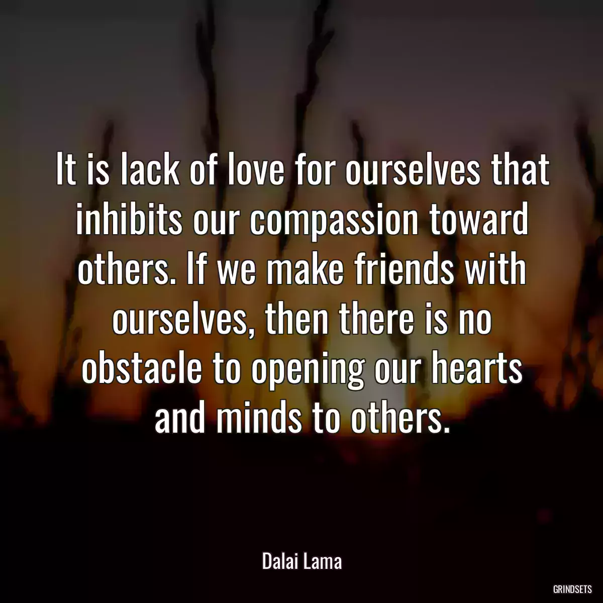 It is lack of love for ourselves that inhibits our compassion toward others. If we make friends with ourselves, then there is no obstacle to opening our hearts and minds to others.