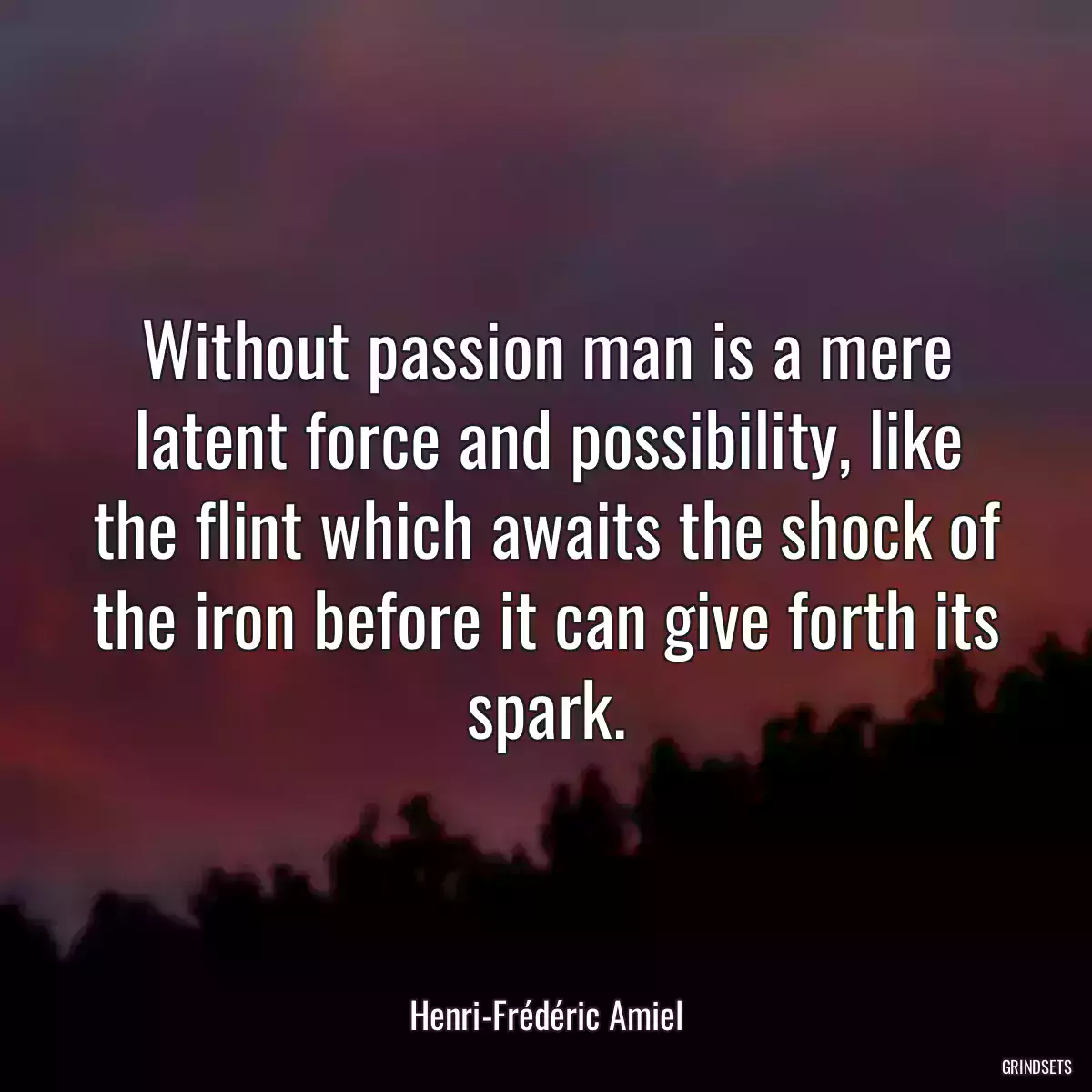 Without passion man is a mere latent force and possibility, like the flint which awaits the shock of the iron before it can give forth its spark.