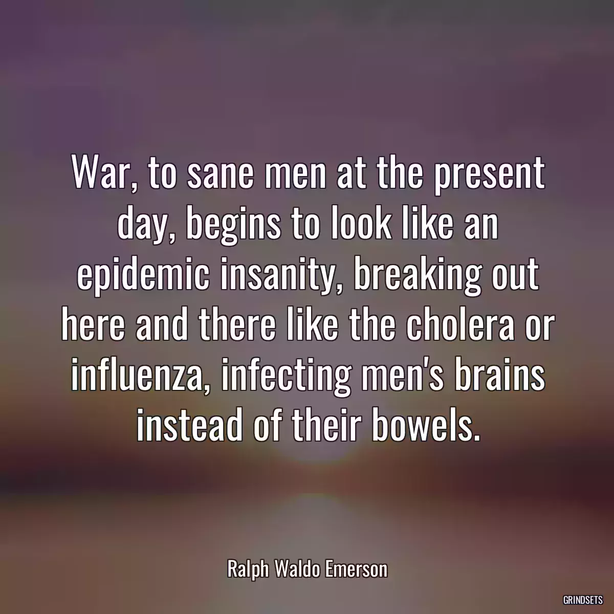 War, to sane men at the present day, begins to look like an epidemic insanity, breaking out here and there like the cholera or influenza, infecting men\'s brains instead of their bowels.