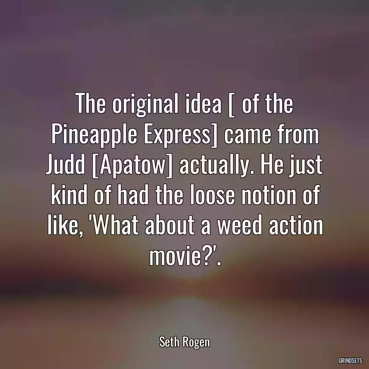 The original idea [ of the Pineapple Express] came from Judd [Apatow] actually. He just kind of had the loose notion of like, \'What about a weed action movie?\'.