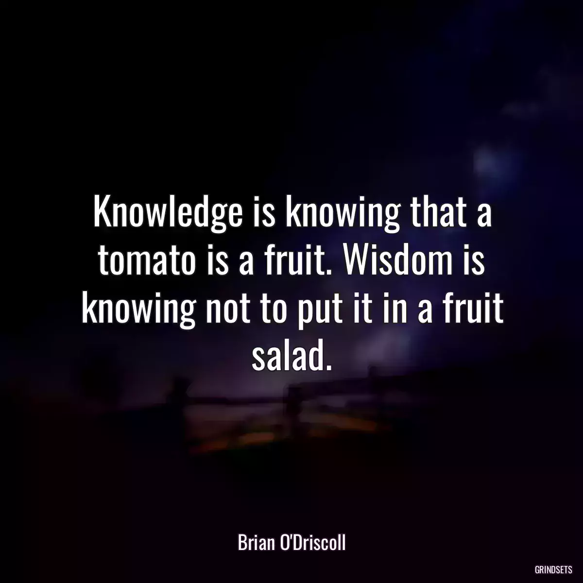 Knowledge is knowing that a tomato is a fruit. Wisdom is knowing not to put it in a fruit salad.