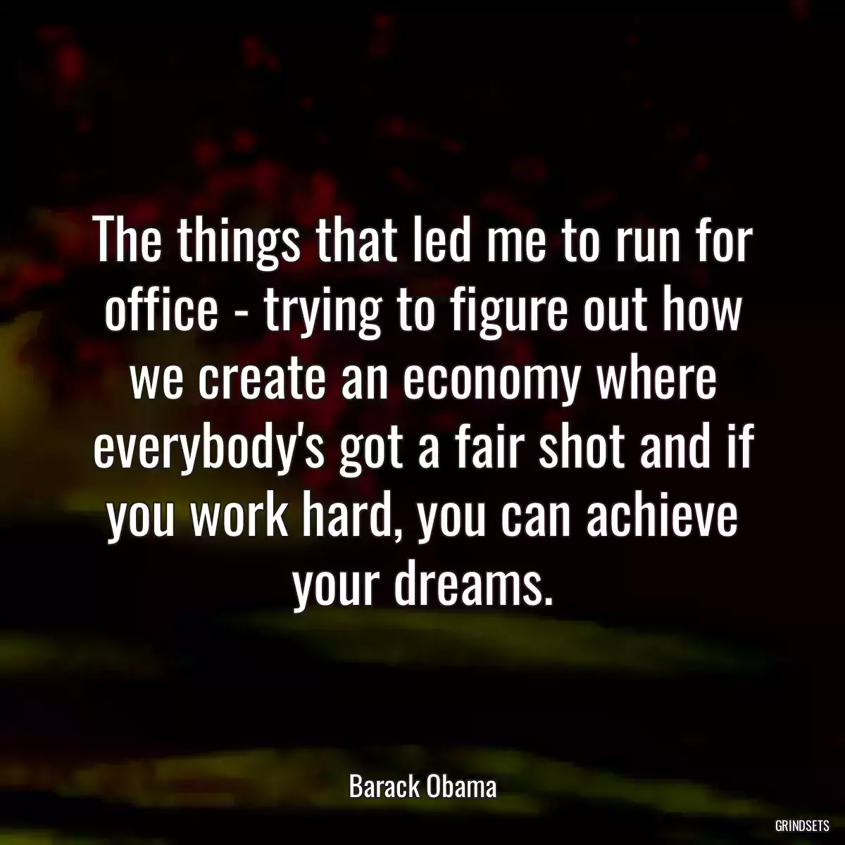 The things that led me to run for office - trying to figure out how we create an economy where everybody\'s got a fair shot and if you work hard, you can achieve your dreams.