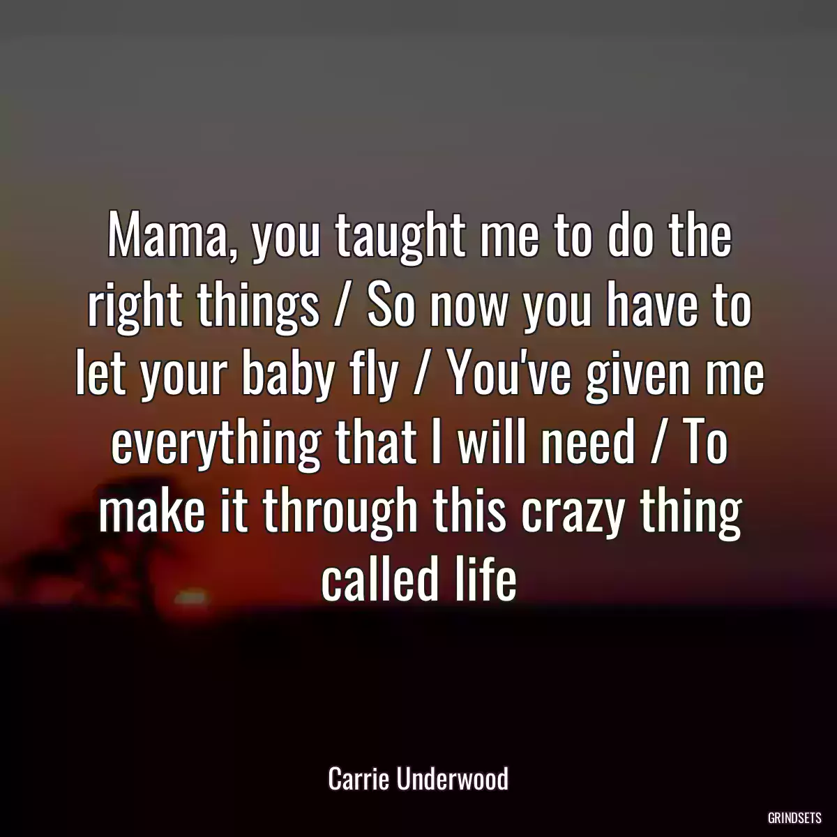 Mama, you taught me to do the right things / So now you have to let your baby fly / You\'ve given me everything that I will need / To make it through this crazy thing called life