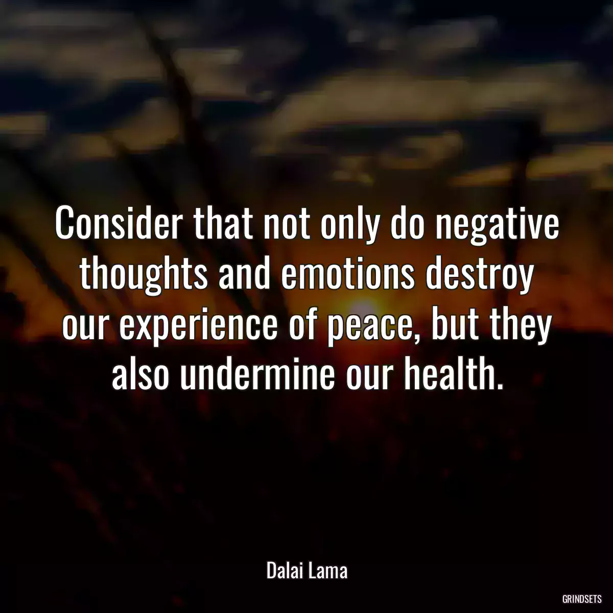 Consider that not only do negative thoughts and emotions destroy our experience of peace, but they also undermine our health.