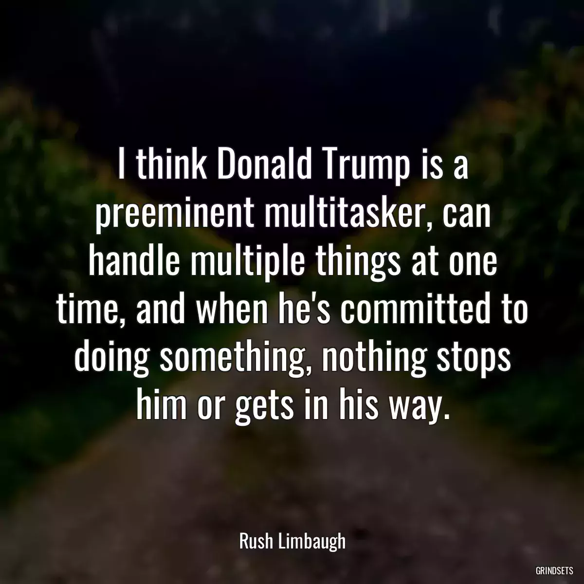 I think Donald Trump is a preeminent multitasker, can handle multiple things at one time, and when he\'s committed to doing something, nothing stops him or gets in his way.