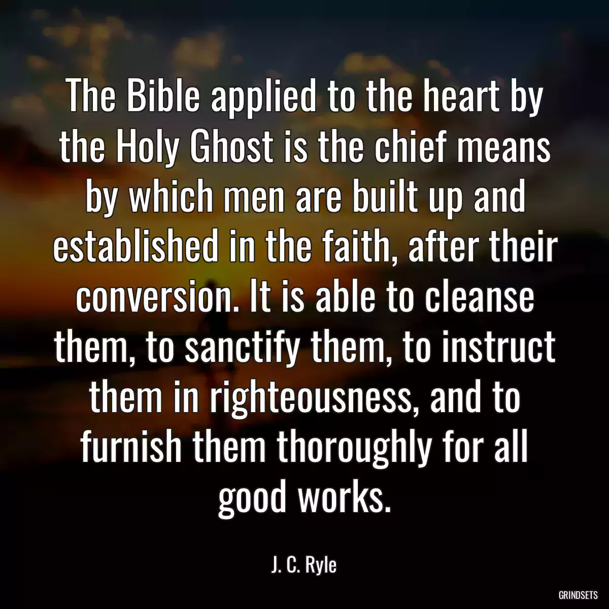 The Bible applied to the heart by the Holy Ghost is the chief means by which men are built up and established in the faith, after their conversion. It is able to cleanse them, to sanctify them, to instruct them in righteousness, and to furnish them thoroughly for all good works.