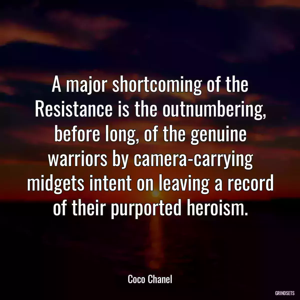 A major shortcoming of the Resistance is the outnumbering, before long, of the genuine warriors by camera-carrying midgets intent on leaving a record of their purported heroism.