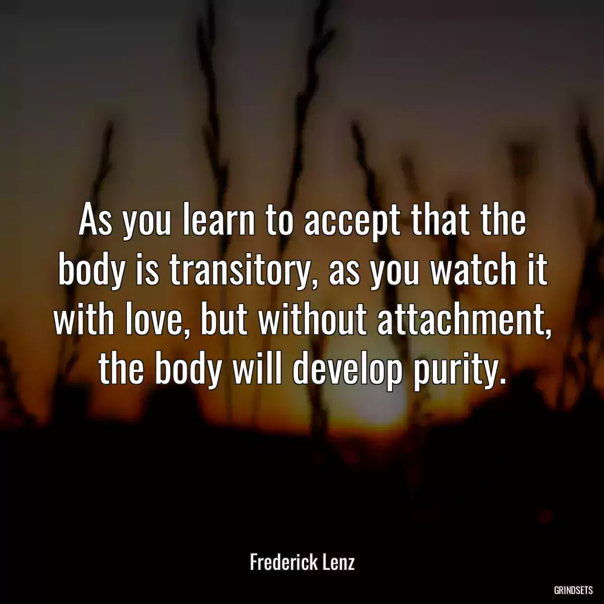 As you learn to accept that the body is transitory, as you watch it with love, but without attachment, the body will develop purity.