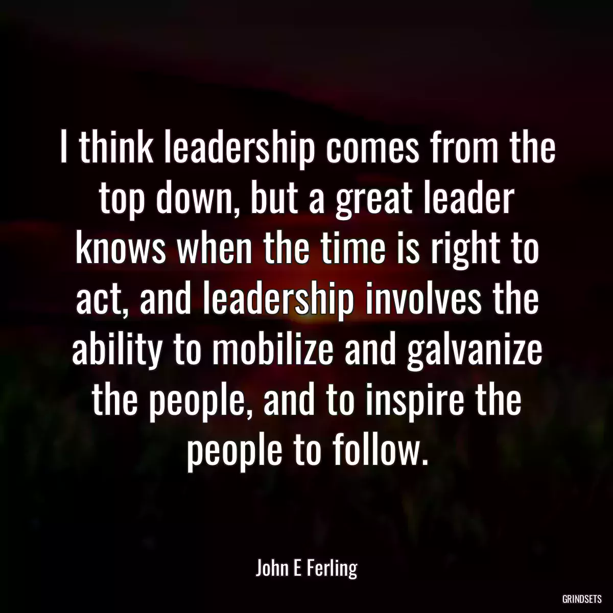 I think leadership comes from the top down, but a great leader knows when the time is right to act, and leadership involves the ability to mobilize and galvanize the people, and to inspire the people to follow.