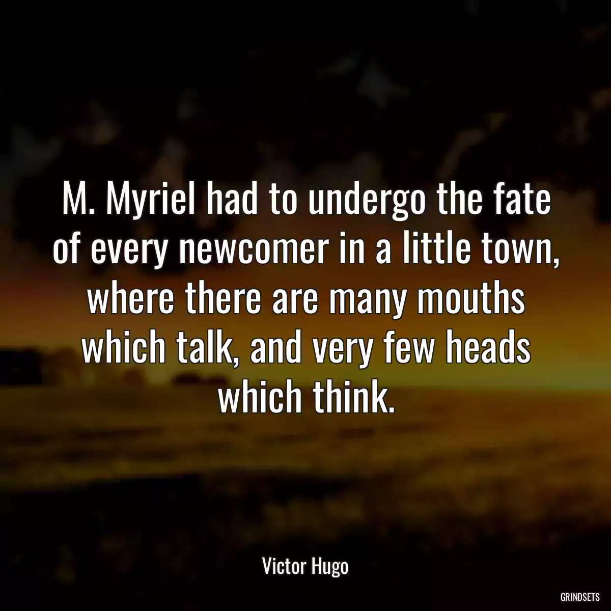 M. Myriel had to undergo the fate of every newcomer in a little town, where there are many mouths which talk, and very few heads which think.