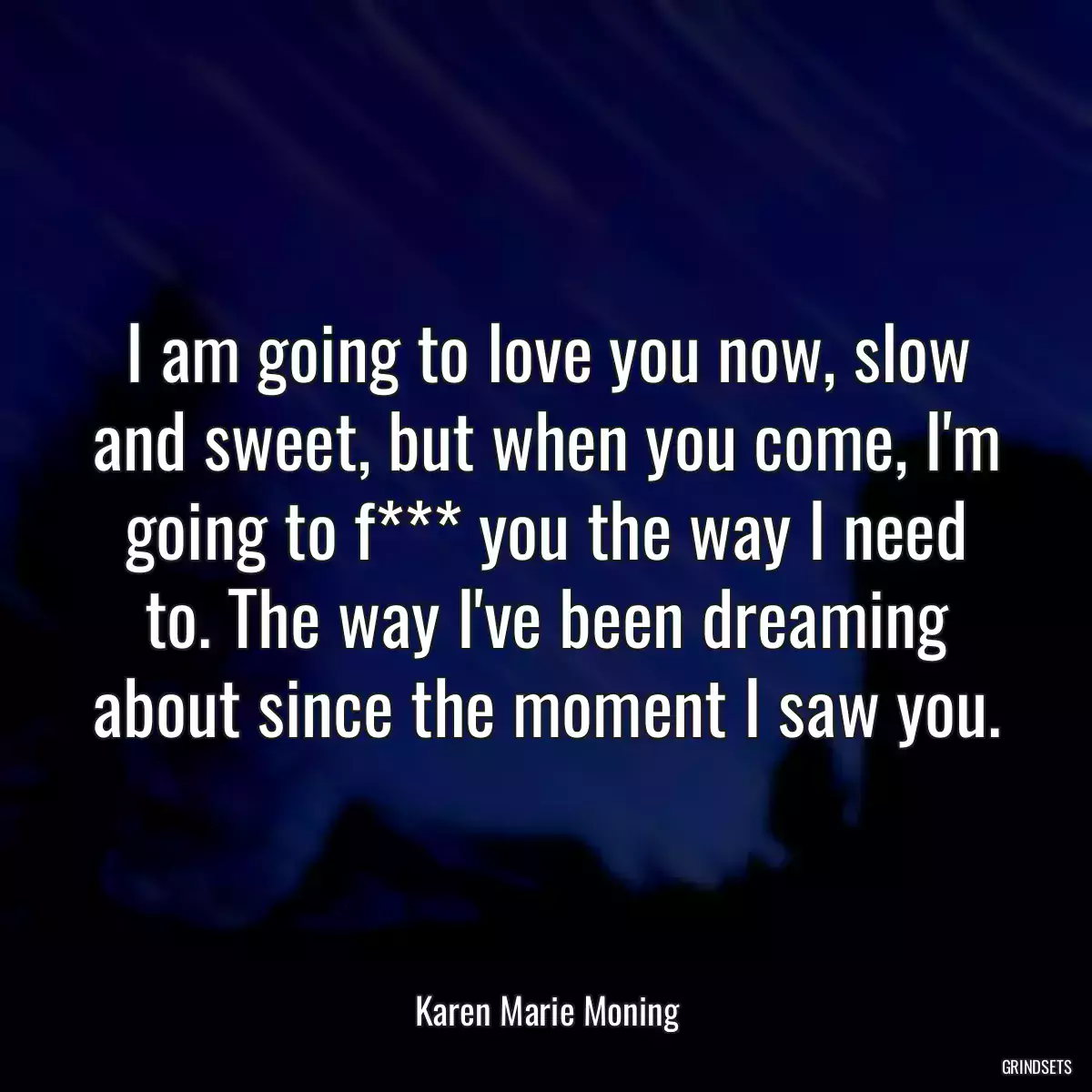 I am going to love you now, slow and sweet, but when you come, I\'m going to f*** you the way I need to. The way I\'ve been dreaming about since the moment I saw you.