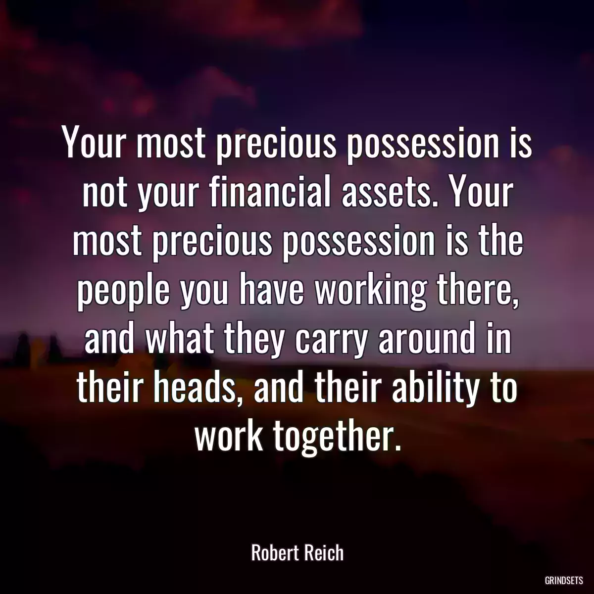 Your most precious possession is not your financial assets. Your most precious possession is the people you have working there, and what they carry around in their heads, and their ability to work together.