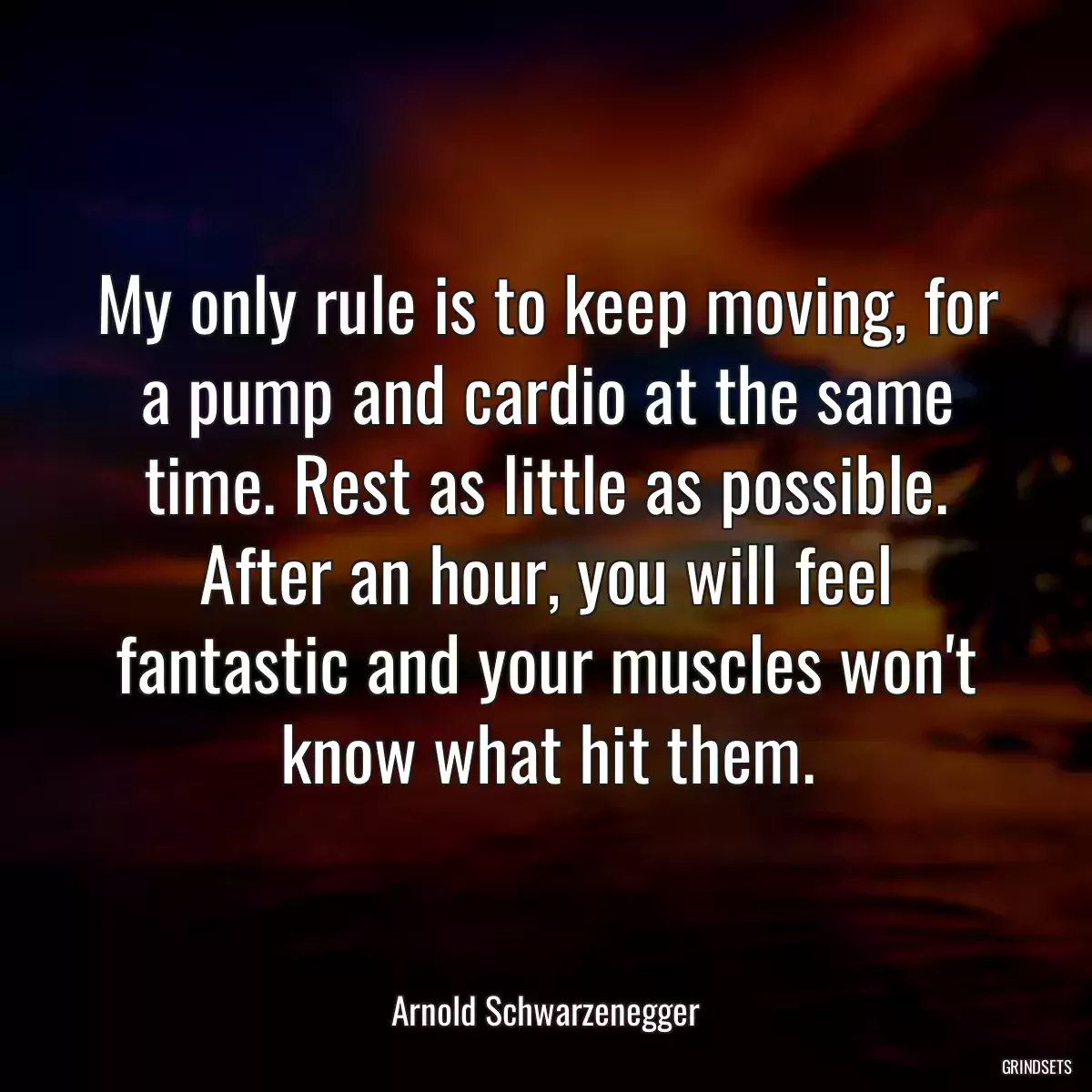 My only rule is to keep moving, for a pump and cardio at the same time. Rest as little as possible. After an hour, you will feel fantastic and your muscles won\'t know what hit them.