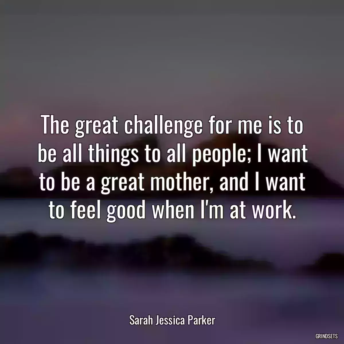 The great challenge for me is to be all things to all people; I want to be a great mother, and I want to feel good when I\'m at work.