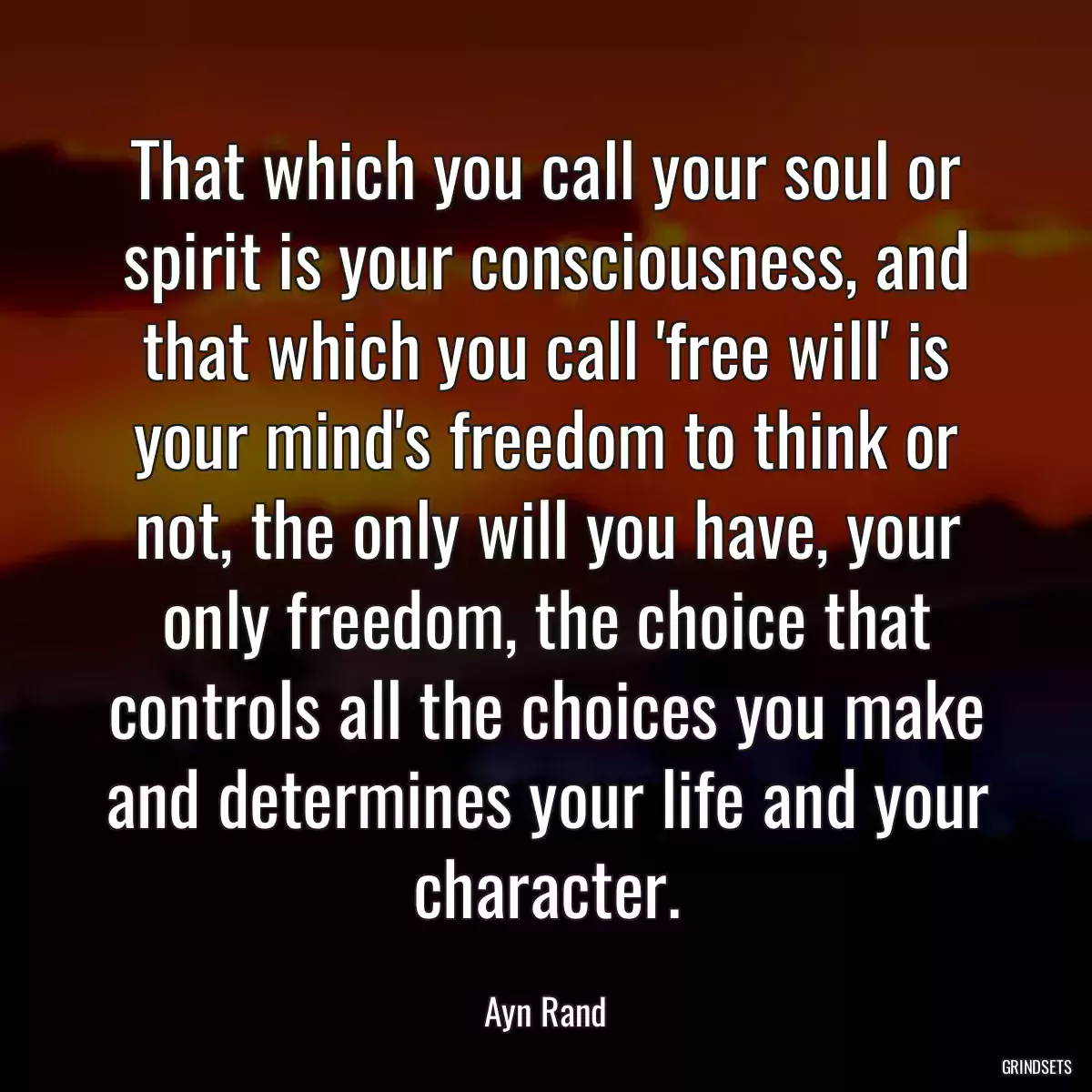 That which you call your soul or spirit is your consciousness, and that which you call \'free will\' is your mind\'s freedom to think or not, the only will you have, your only freedom, the choice that controls all the choices you make and determines your life and your character.