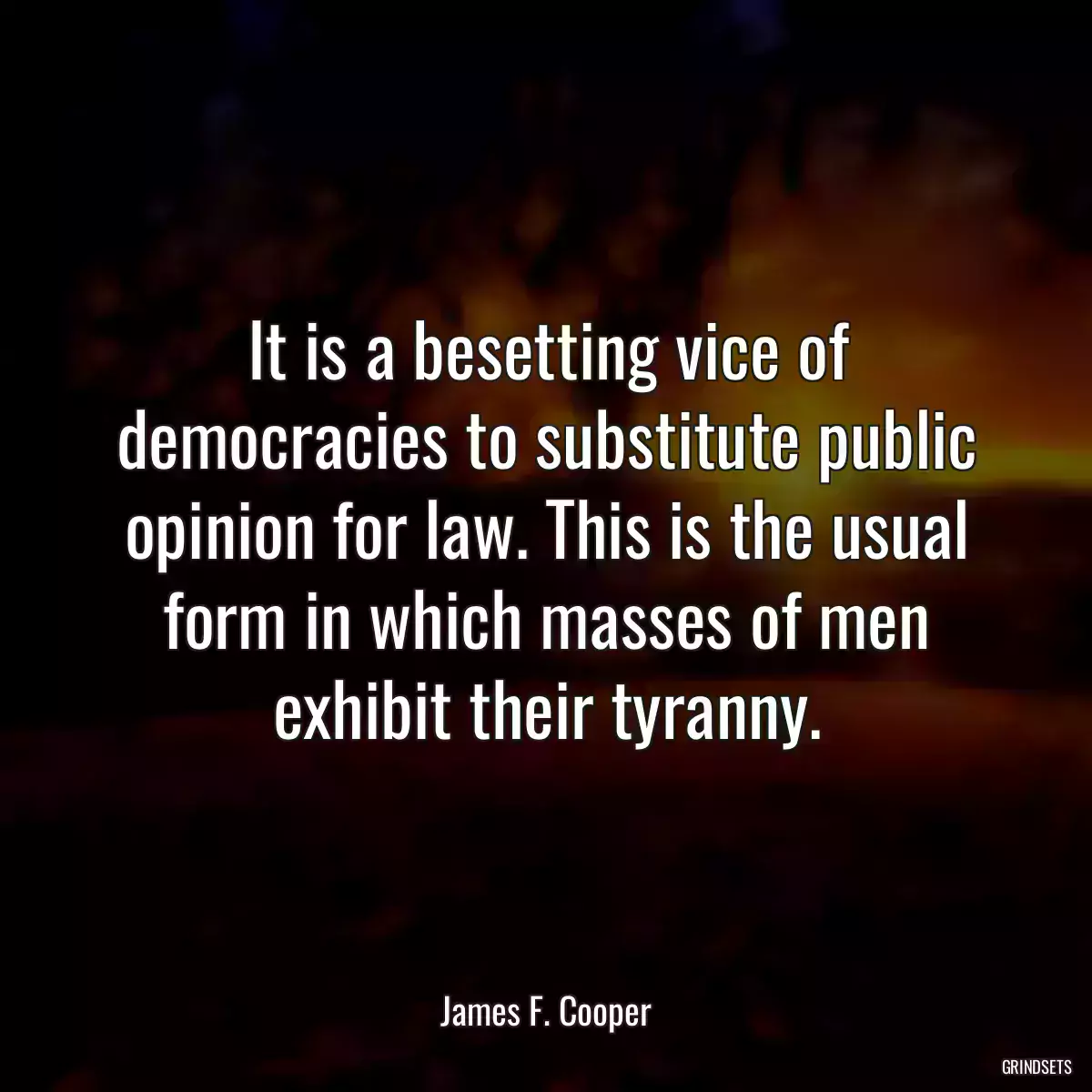 It is a besetting vice of democracies to substitute public opinion for law. This is the usual form in which masses of men exhibit their tyranny.