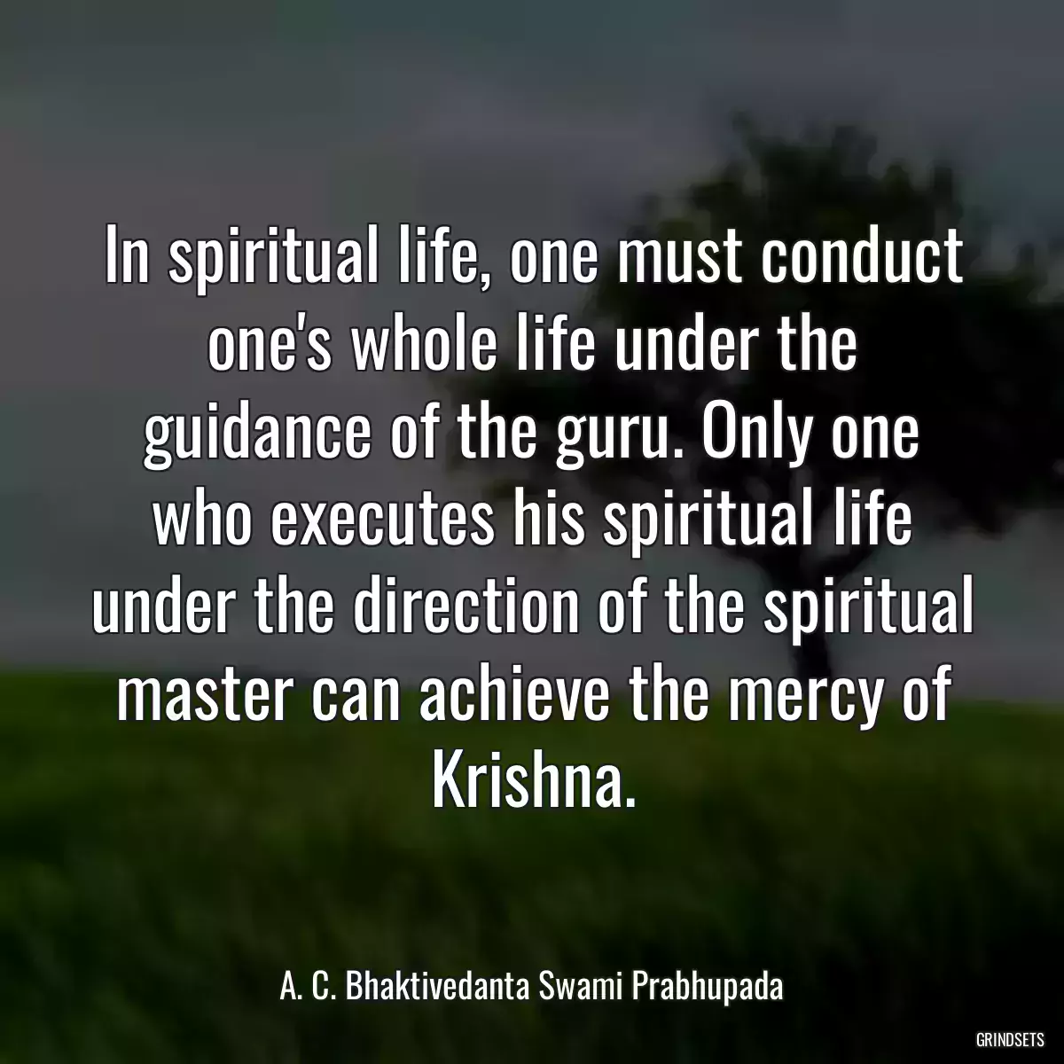 In spiritual life, one must conduct one\'s whole life under the guidance of the guru. Only one who executes his spiritual life under the direction of the spiritual master can achieve the mercy of Krishna.