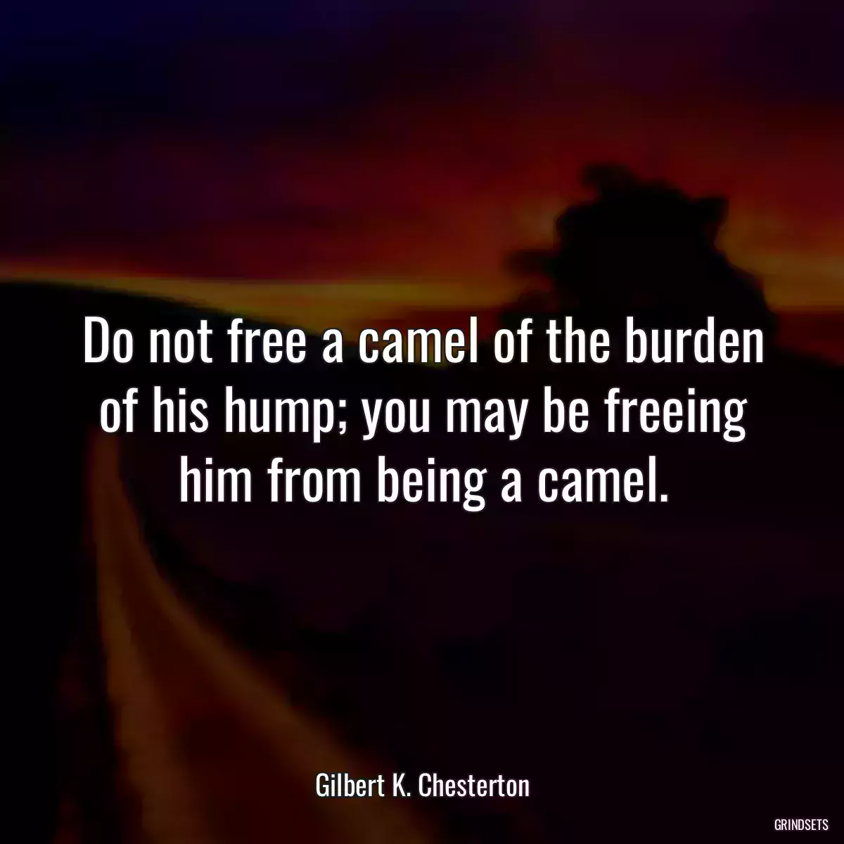 Do not free a camel of the burden of his hump; you may be freeing him from being a camel.