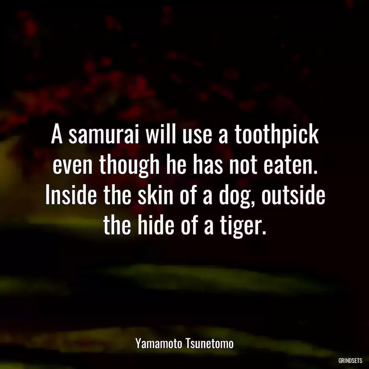 A samurai will use a toothpick even though he has not eaten. Inside the skin of a dog, outside the hide of a tiger.