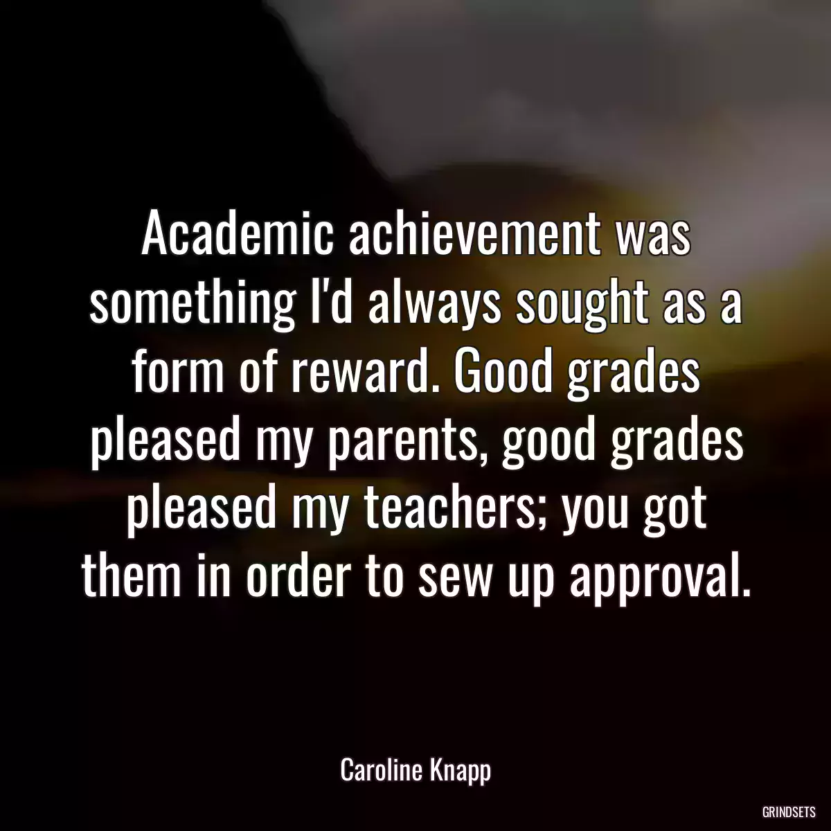 Academic achievement was something I\'d always sought as a form of reward. Good grades pleased my parents, good grades pleased my teachers; you got them in order to sew up approval.