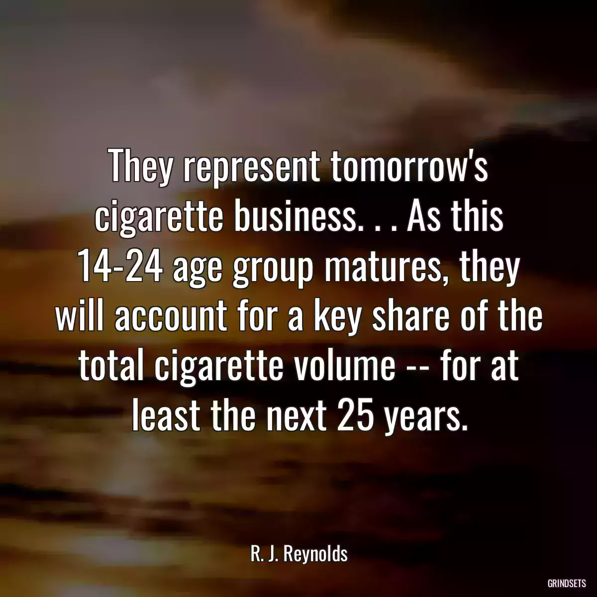 They represent tomorrow\'s cigarette business. . . As this 14-24 age group matures, they will account for a key share of the total cigarette volume -- for at least the next 25 years.