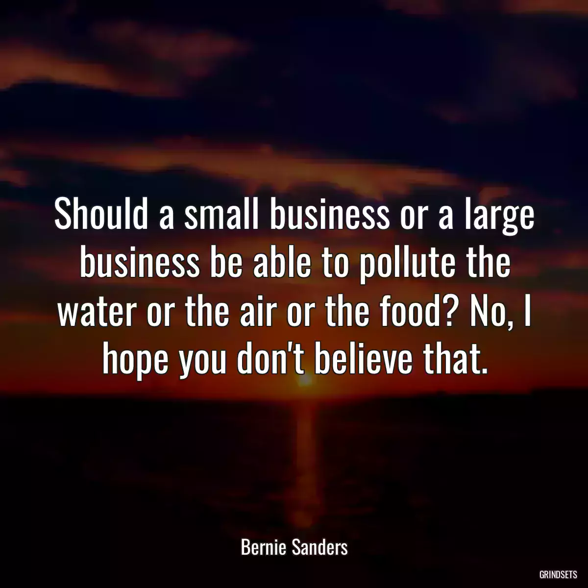 Should a small business or a large business be able to pollute the water or the air or the food? No, I hope you don\'t believe that.