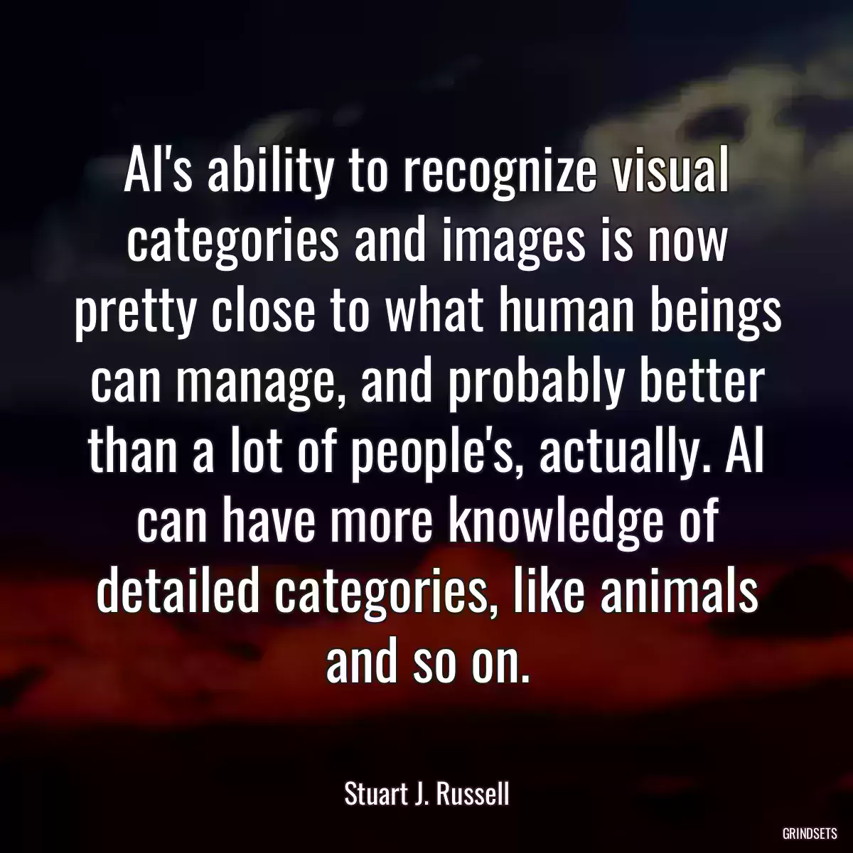 AI\'s ability to recognize visual categories and images is now pretty close to what human beings can manage, and probably better than a lot of people\'s, actually. AI can have more knowledge of detailed categories, like animals and so on.