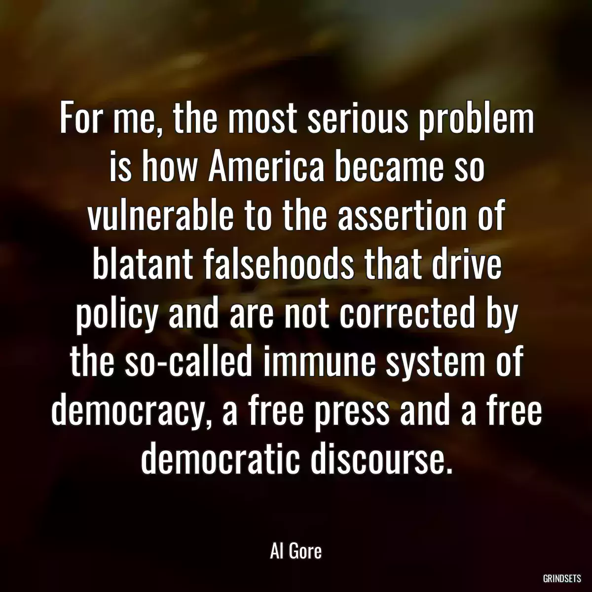 For me, the most serious problem is how America became so vulnerable to the assertion of blatant falsehoods that drive policy and are not corrected by the so-called immune system of democracy, a free press and a free democratic discourse.