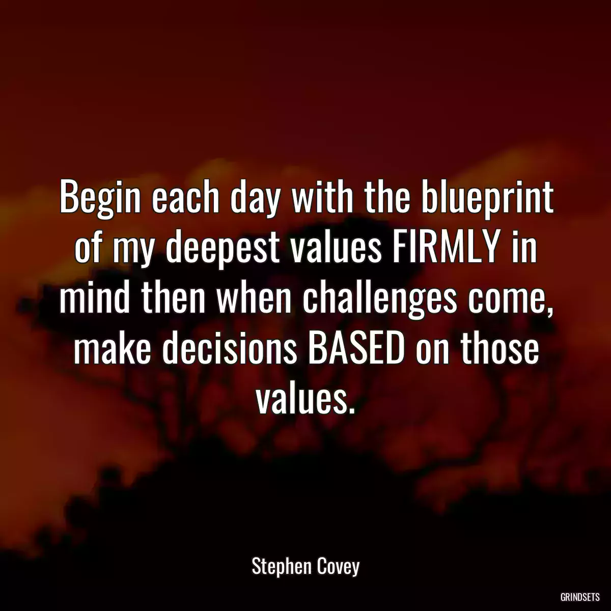 Begin each day with the blueprint of my deepest values FIRMLY in mind then when challenges come, make decisions BASED on those values.