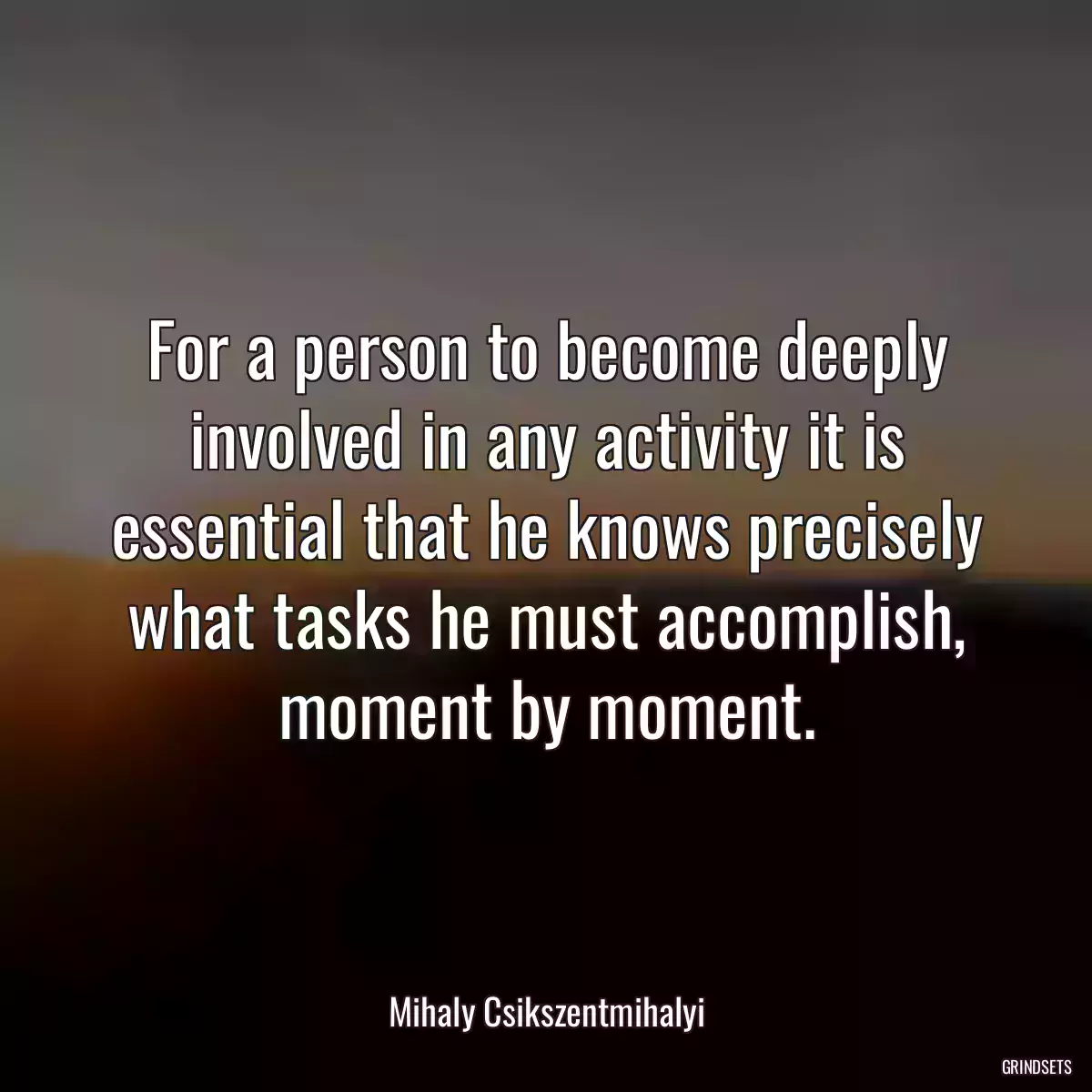 For a person to become deeply involved in any activity it is essential that he knows precisely what tasks he must accomplish, moment by moment.