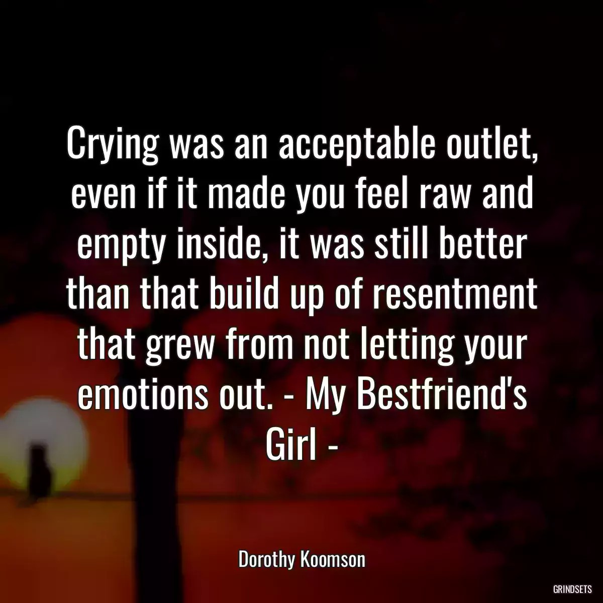 Crying was an acceptable outlet, even if it made you feel raw and empty inside, it was still better than that build up of resentment that grew from not letting your emotions out. - My Bestfriend\'s Girl -