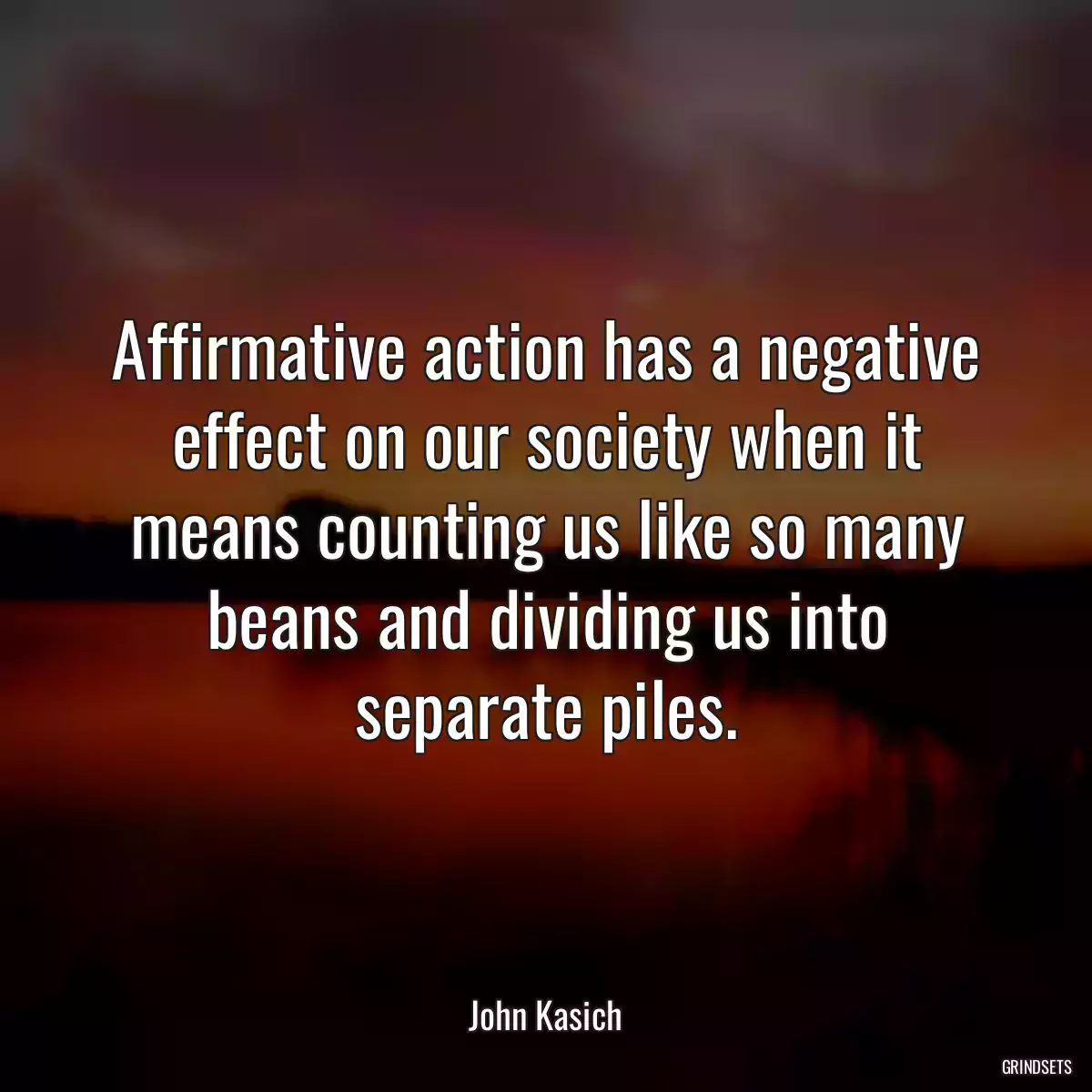 Affirmative action has a negative effect on our society when it means counting us like so many beans and dividing us into separate piles.