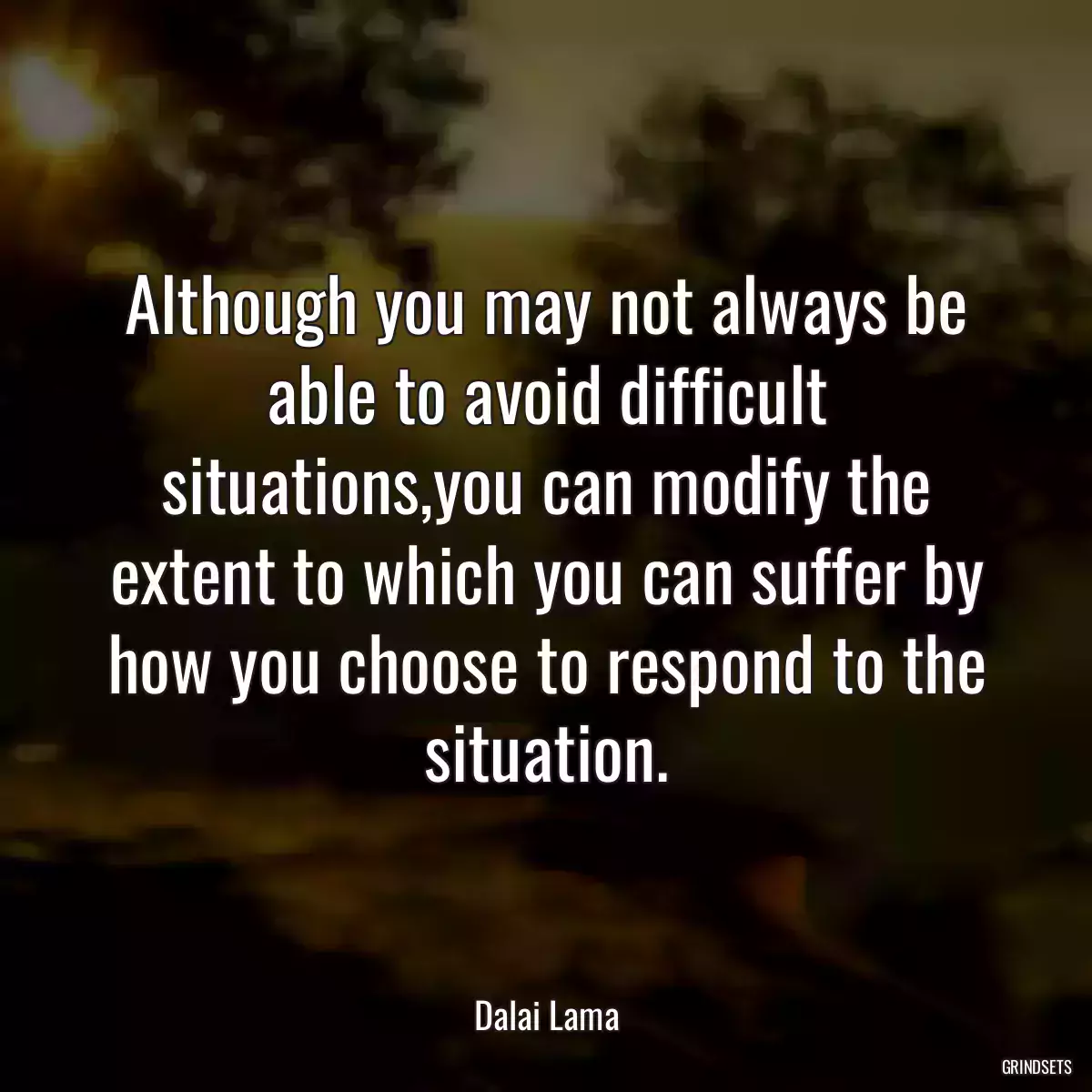 Although you may not always be able to avoid difficult situations,you can modify the extent to which you can suffer by how you choose to respond to the situation.