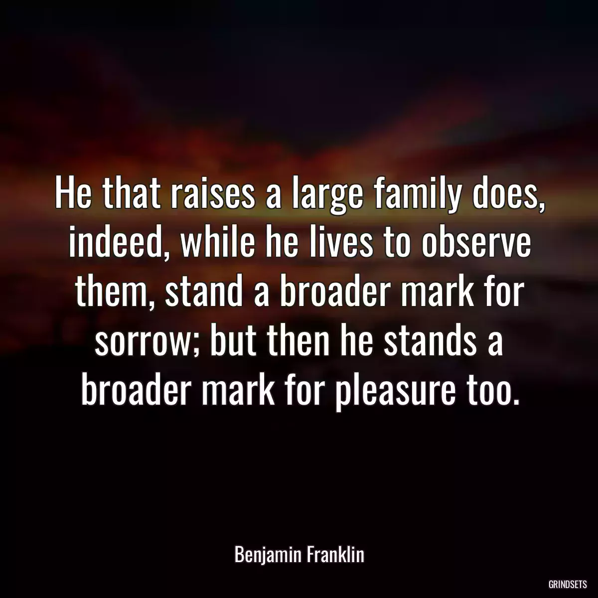 He that raises a large family does, indeed, while he lives to observe them, stand a broader mark for sorrow; but then he stands a broader mark for pleasure too.