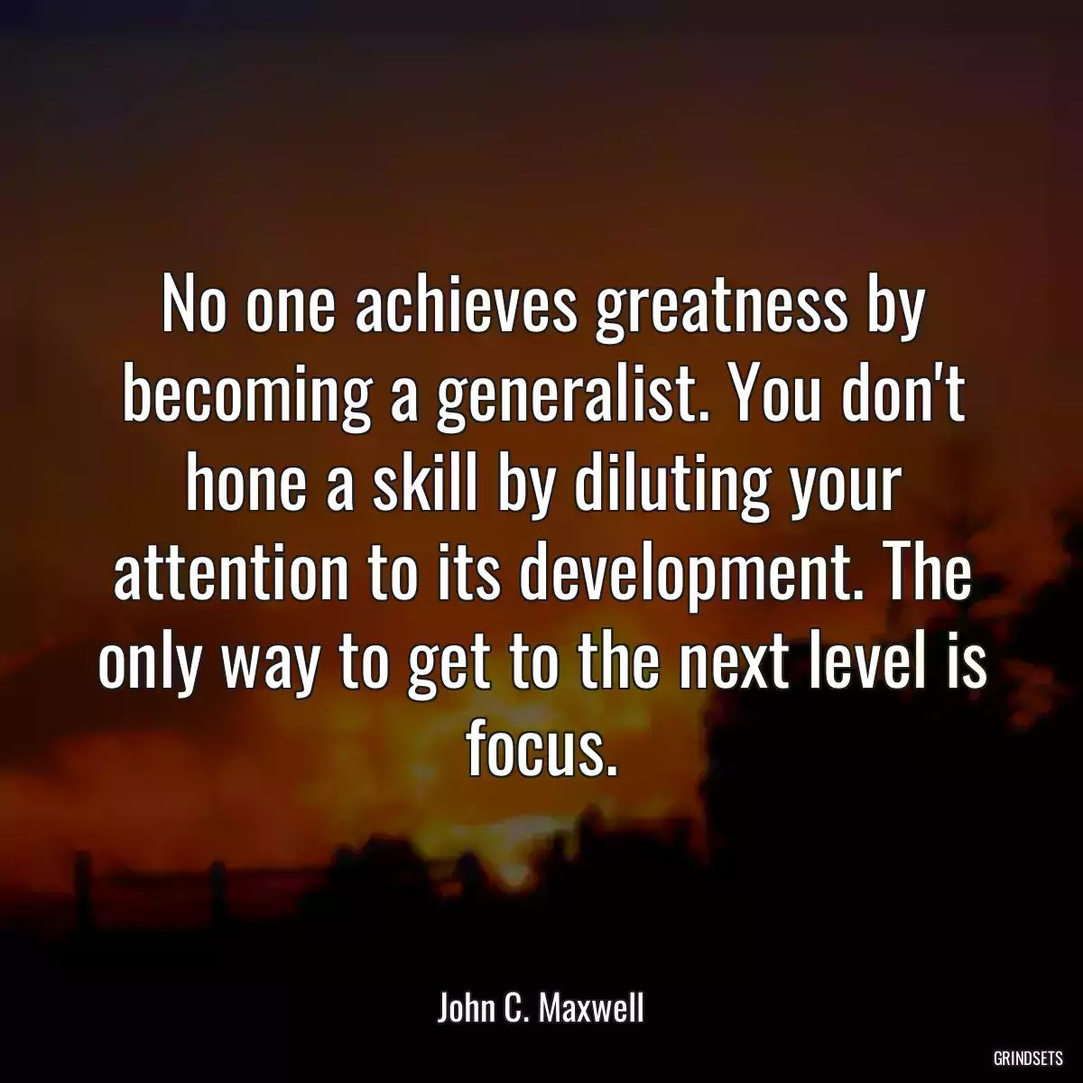 No one achieves greatness by becoming a generalist. You don\'t hone a skill by diluting your attention to its development. The only way to get to the next level is focus.