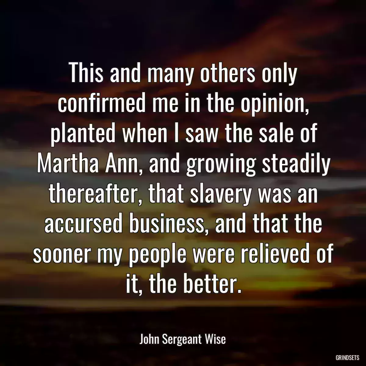 This and many others only confirmed me in the opinion, planted when I saw the sale of Martha Ann, and growing steadily thereafter, that slavery was an accursed business, and that the sooner my people were relieved of it, the better.