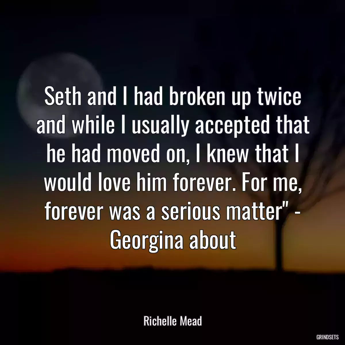 Seth and I had broken up twice and while I usually accepted that he had moved on, I knew that I would love him forever. For me, forever was a serious matter\