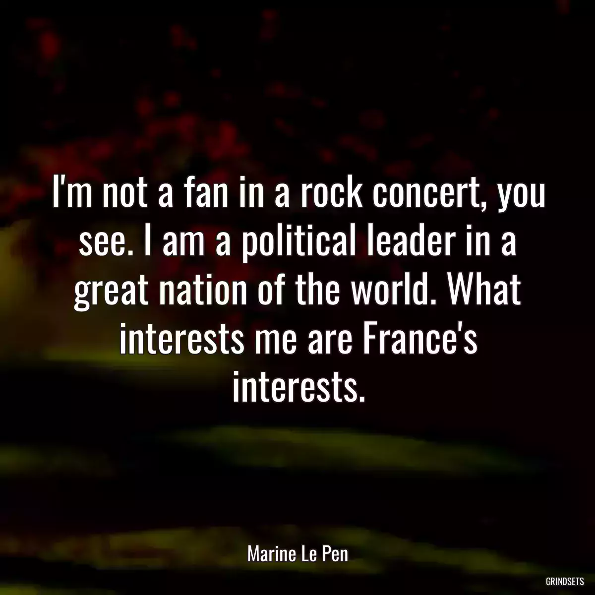 I\'m not a fan in a rock concert, you see. I am a political leader in a great nation of the world. What interests me are France\'s interests.