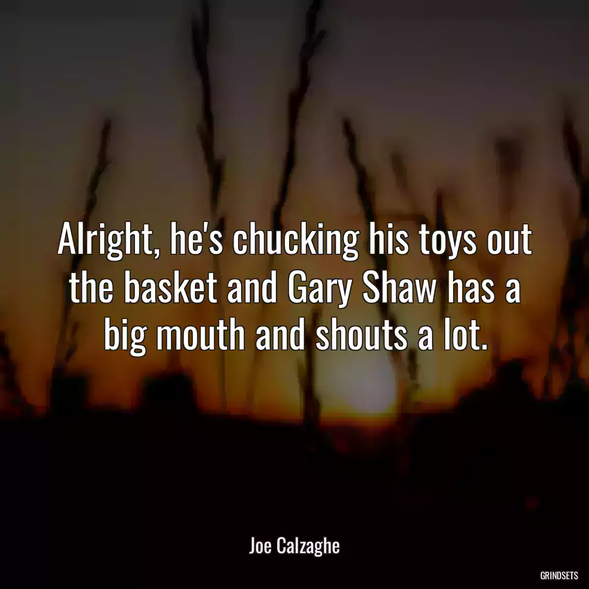 Alright, he\'s chucking his toys out the basket and Gary Shaw has a big mouth and shouts a lot.