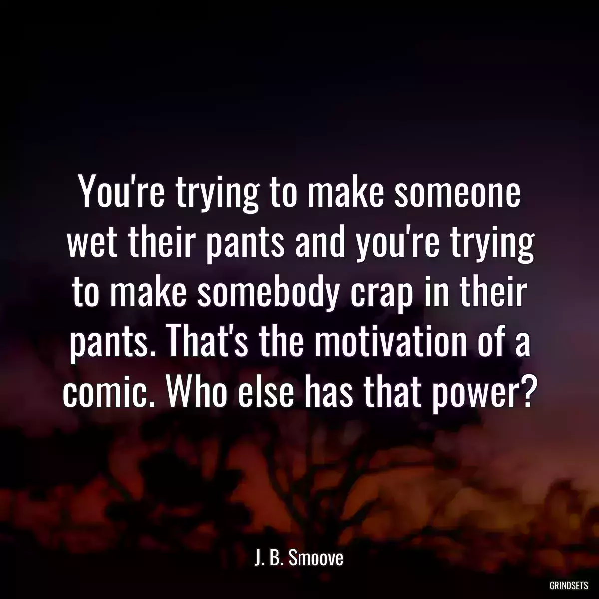 You\'re trying to make someone wet their pants and you\'re trying to make somebody crap in their pants. That\'s the motivation of a comic. Who else has that power?